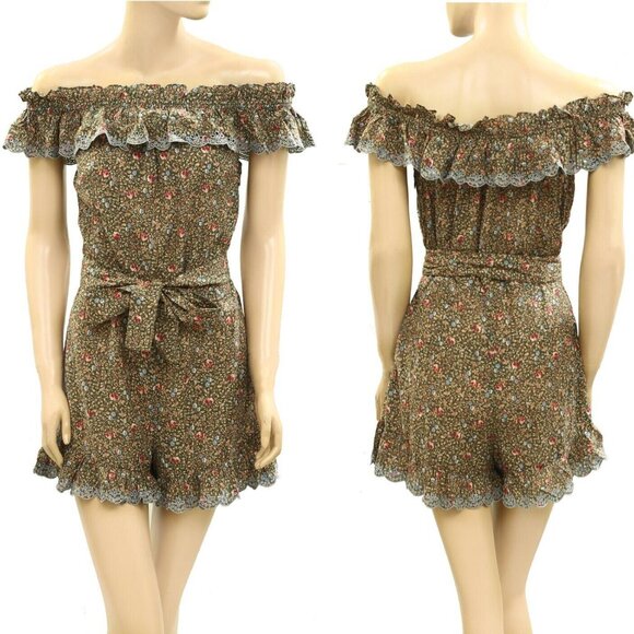 Sézane Kiwi Jumpsuit Romper Dress Floral Eyelet Embroidered Ruffle S-36 278086 - Picture 9 of 9